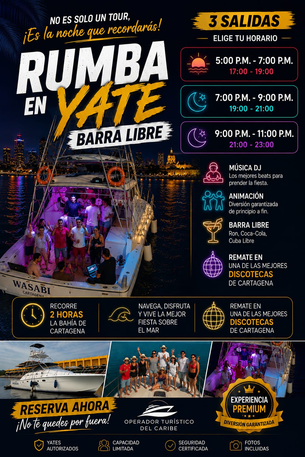 Rumba en yate Cartagena con barra libre