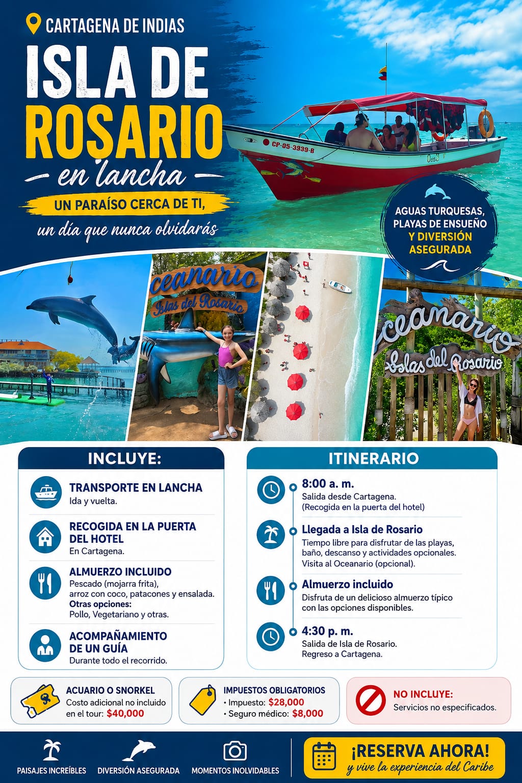 Tour islas del Rosario Cartagena en lancha