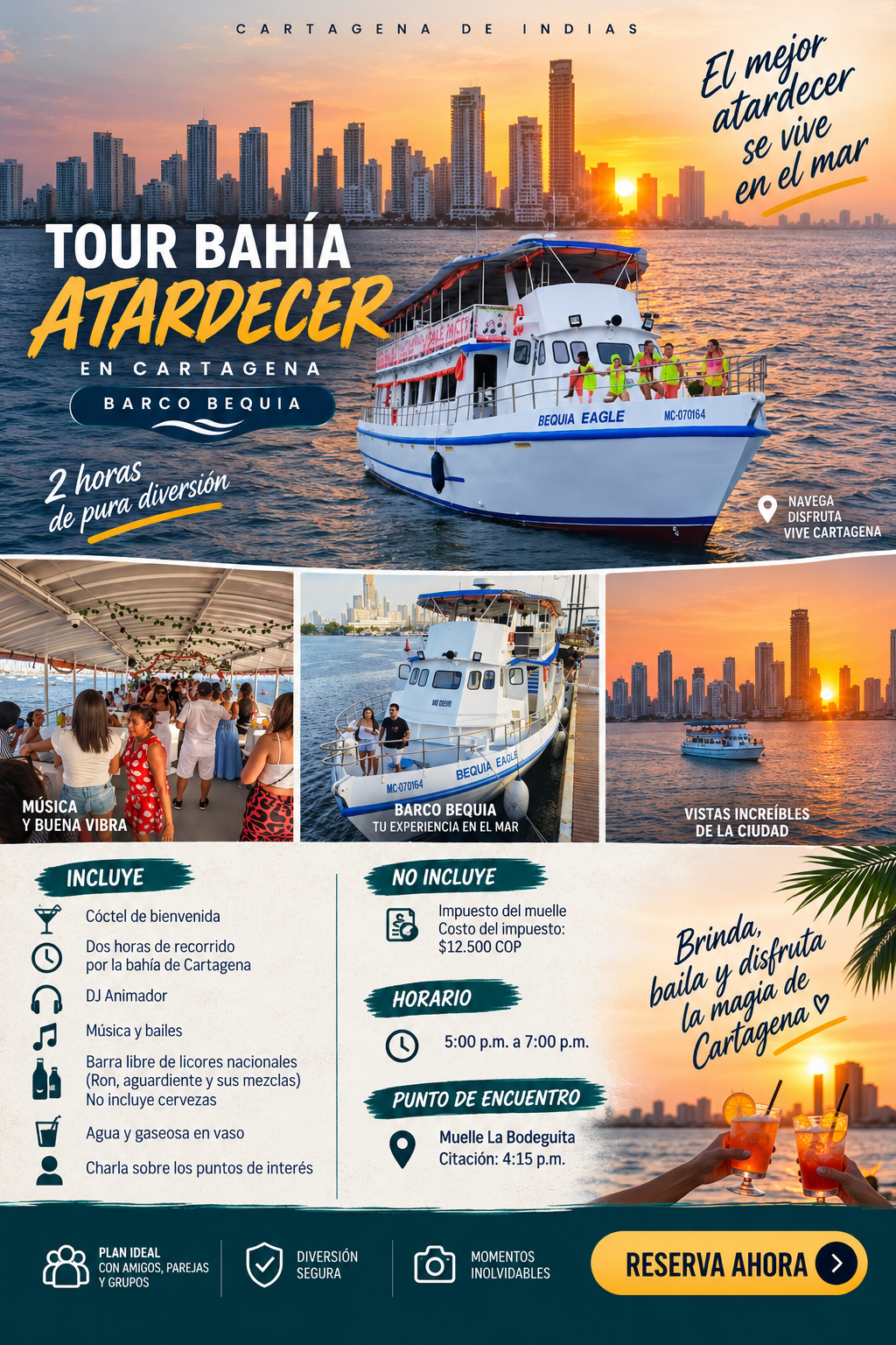 Tour de atardecer en barco por la bahía de Cartagena