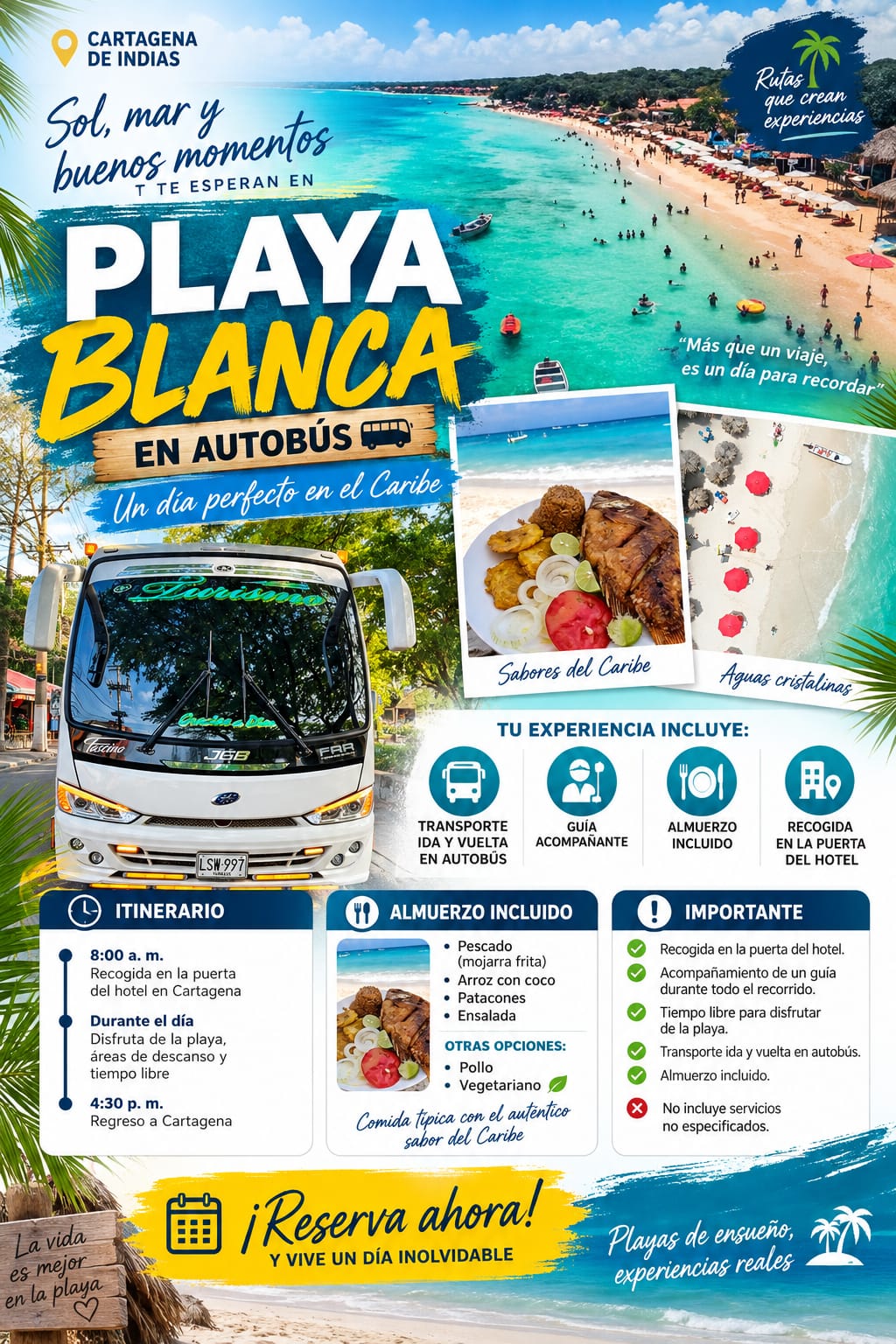 Tour Playa Blanca Barú Cartagena en bus