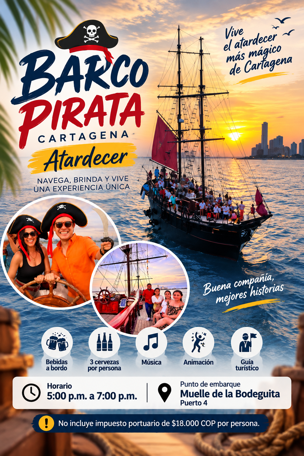 Barco Pirata Cartagena con música y animación