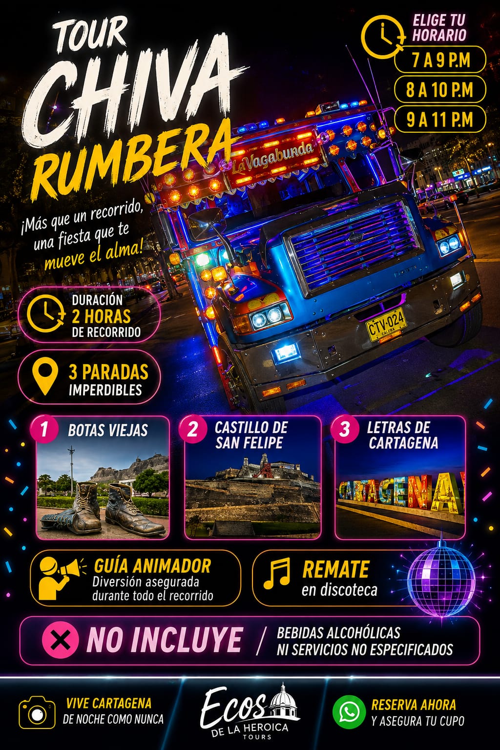 Chiva Rumbera Cartagena con música y recorrido nocturno
